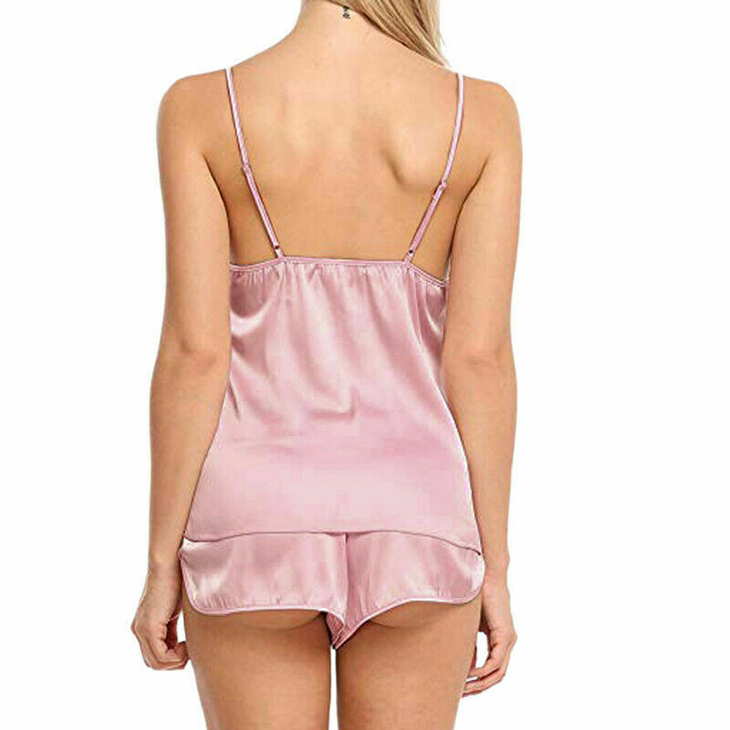 Women Sexy Lingerie Sleepwear Satin Silk Babydoll Lace Nightwear Pajamas Set