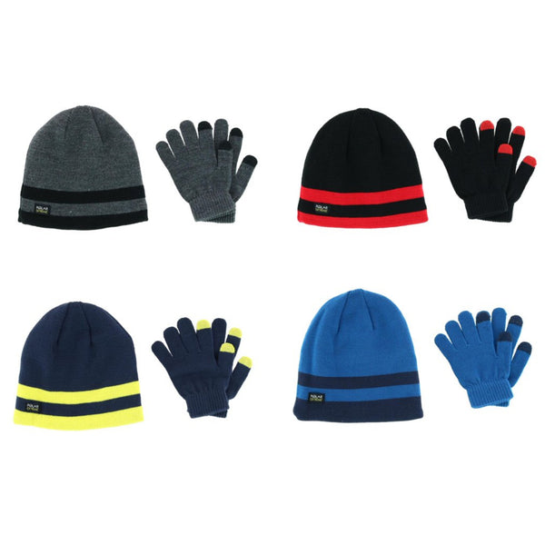 Polar Extreme Boy's Fleeced Lined Double Stripe Hat and Texting Glove Set