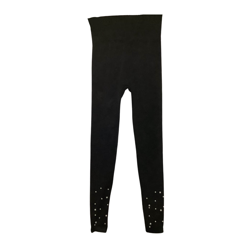 Girls Fleeced Lined Cable Knit Warm Leggings With Pearls