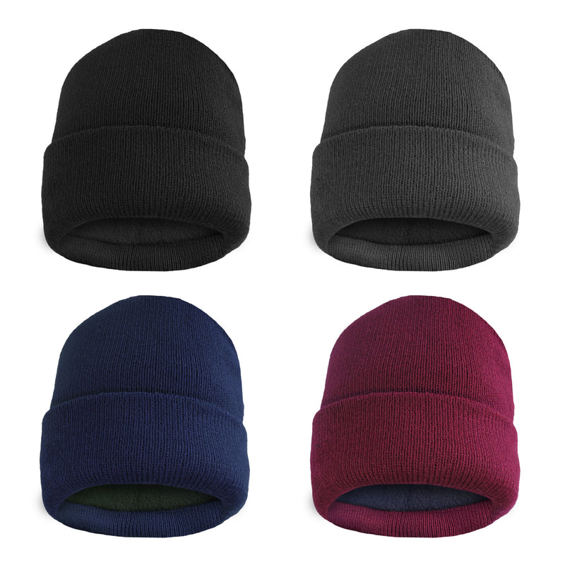 4 Pack Men's Thermal Fleece Lined Winter Cuff Beanie Hat