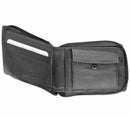 Zippered Bifold Men's Wallet Deluxe Credit Card Flip Multi Pockets Genuine Leather -Black