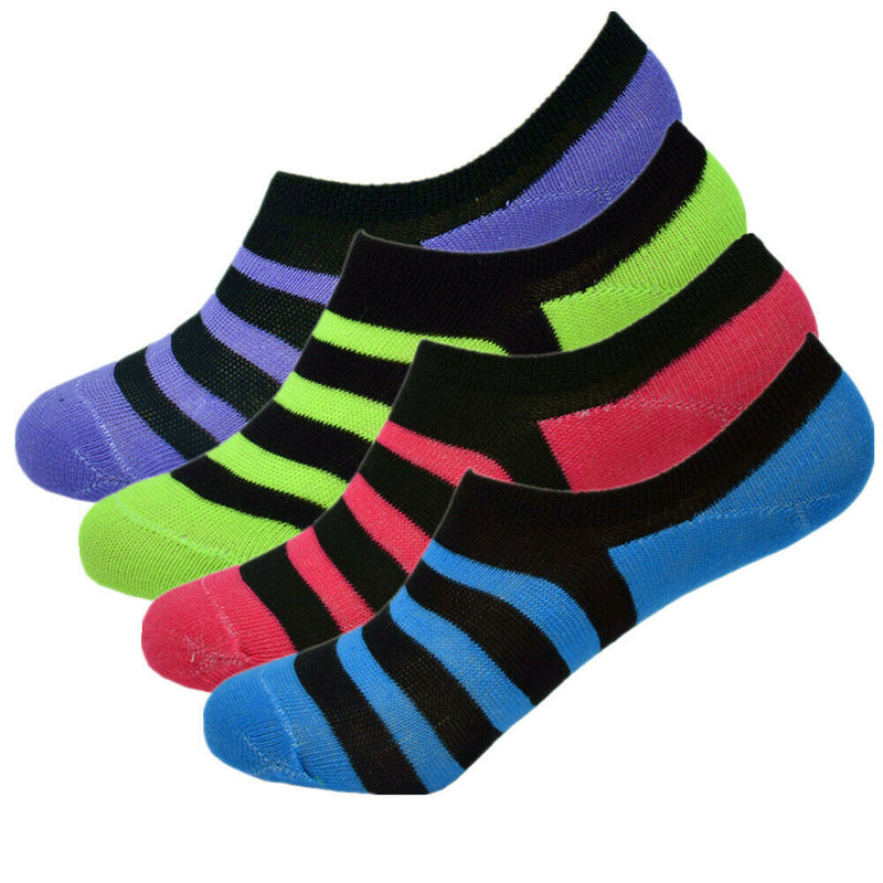 6-12 Pairs Women's Ankle Boat Liner Invisible No Show Low Cut Stripe Socks 9-11