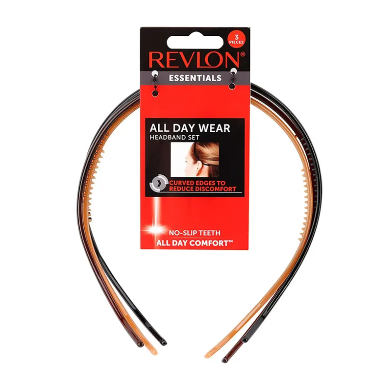 Revlon Essentials No-Slip Teeth All Day Wear Headband Set 2-Pack