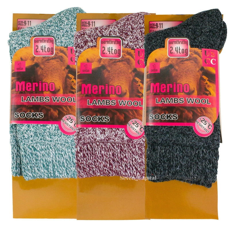 3 Pairs Women's Winter Warm Thermal Lambs Wool Merino Heavy Duty Boot Socks 9-11