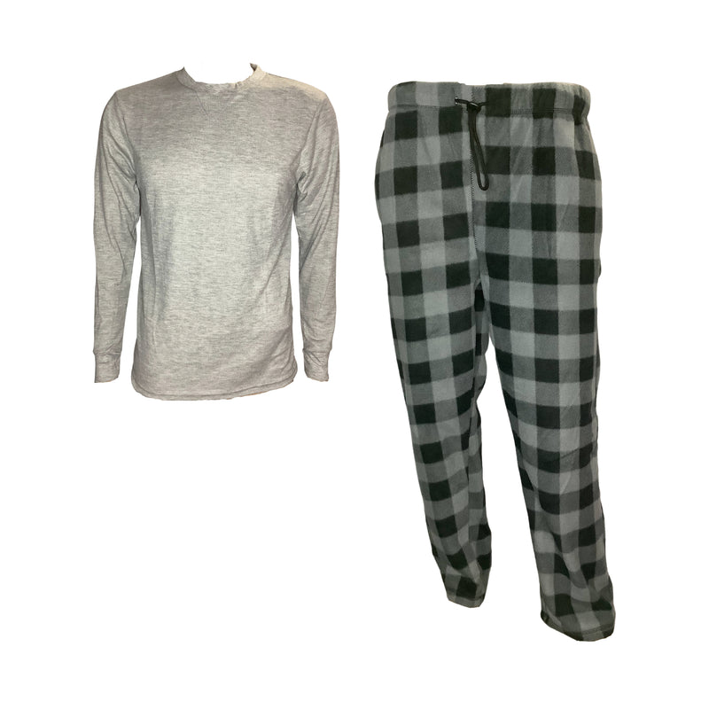 Men's Pajama Sets One Solid Top & One Plaid Bottom With Pockets