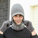 Men Warm with Brim Cap Hat Knit Visor Beanie Fleece Lined Slouchy Beanie Winter