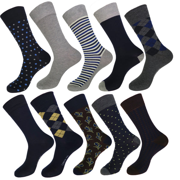 5 or 10 Pairs Polyester Men's Argyle Diamond Dress Socks 10-13 Multi Color