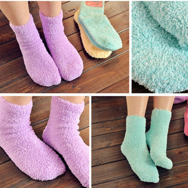 Magg Shop Anna Womens Solid or Striped Colorful Fuzzy Ankle Socks