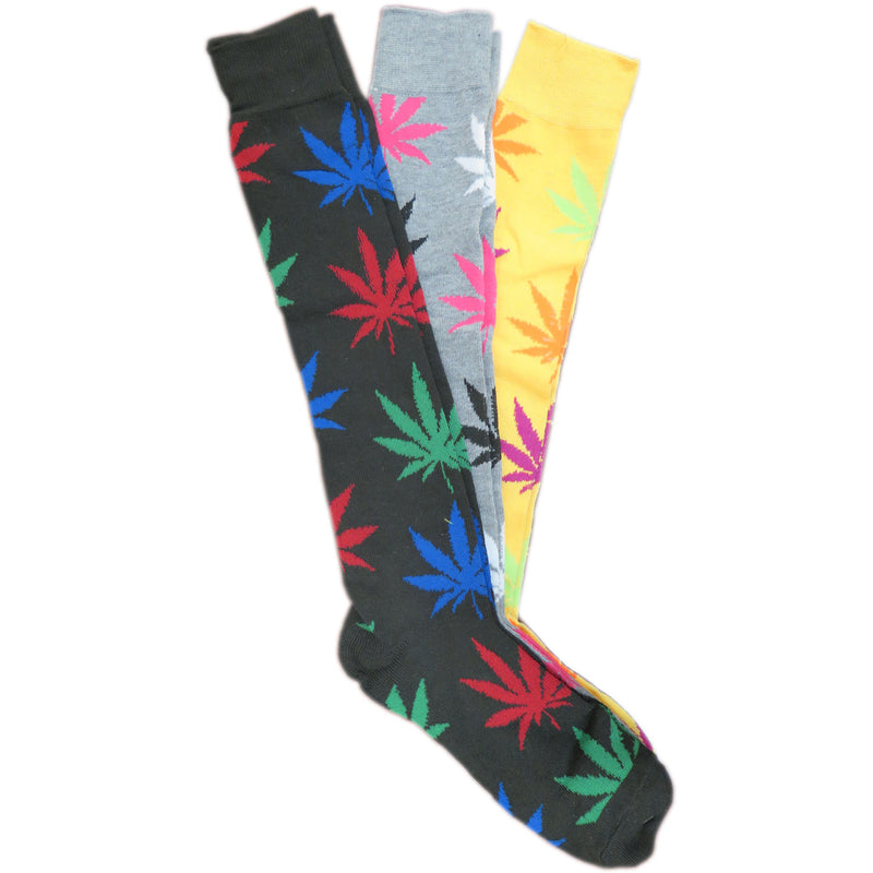 New Women's Assorted Color Weed Leaf Long Knee High Cotton Socks Size 9-11