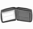 Zippered Bifold Men's Wallet Deluxe Credit Card Flip Multi Pockets Genuine Leather -Black