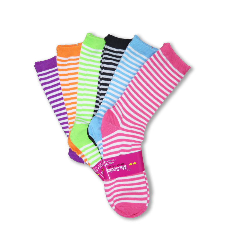 (6 Pairs) Fun & Colorful Women's Casual Assorted Crew Socks