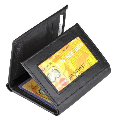 Mens Black Genuine Leather Trifold Wallet ID Window Credit Card Case Holder