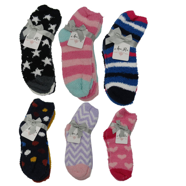 6-12 Pairs of Women's Quarter Bed Room Slipper Socks Soft & Comfy Fuzzy Multicolored Fashioned Low Cut No Show Socks Assorted Colors