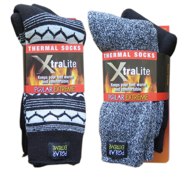 Polar Extreme Xtralite Thermal Lightweight Fleece Lined Acrylic Winter Socks 2-Pack