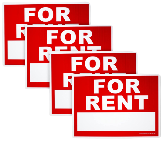 8 X 12 Inches For Rent Sign Plastic Coated Self-Adhesive Window Peal Sticker with A Space to Hand Write- 4Pack