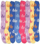 Magg 6 Pairs of Women's Knee high Soft Fuzzy and Striped Marijuana Colorful Weed Socks (Leaf)