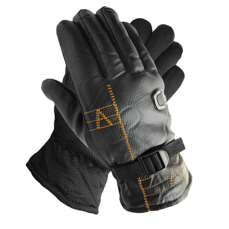 Anna Cavalary Men's Thermal Fleece Leather Gloves with Strap Winter Black