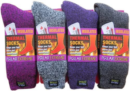 Polar Extreme Thermal Sock Extra Heavy Acrylic Winter Marled Socks 4-Pack Colors